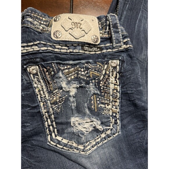 MISS ME Jeans Sunny Boot 28x33 Cow Print Distressed Denim Med Wash Flare Y2K - Picture 4 of 16